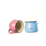 Mukko Home 2'Li Emaye Görünümlü Renkli Porselen Kupa Seti Good Morning Gold Yazılı 250 Ml,Pembe & Mavi