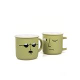 Mukko Home 2'Li Kupa Set Minimalist Yüz Illüstrasyonlu Yeşil Porselen Kupa Seti – 350Ml, Modern & Şık Tasarım,Yeşil