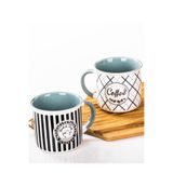Mukko Home 2'Li Kupa Seti Retro Tarzı Kahve Temalı Porselen Kupa – 350M,Mavi C+D