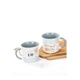 Mukko Home 2'Li Porselen Kupa Seti Coffee Desenli Porselen Kupa – 350Ml,Mavi C+D