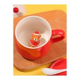 Mukko Home 3D Kırmızı Şapkalı Ayıcık Sevimli Biblo Sürpriz Porselen Kupa 350 Ml, Şık Ve Eğlenceli,Kırmızı