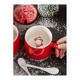 Mukko Home 3D Kırmızı Şapkalı Inek Biblo Sürpriz Porselen Kupa - 350 Ml, Şık Ve Eğlenceli Tasarım,Kırmızı