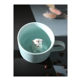 Mukko Home 3D Sevimli Panda Figürlü Porselen Kupa 230 Ml Mint Renk Kahve Çay Kupası,Turkuaz & Kedi