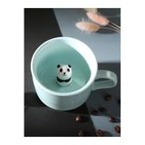 Mukko Home 3D Sevimli Panda Figürlü Porselen Kupa 230 Ml Mint Renk Kahve Çay Kupası,Turkuaz & Panda