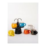Mukko Home 7 Parça Ikili Musluklu Mokapot Ve 6'Lı Renkli 60 Ml Espresso Fincanı Seti Porselen Kahve Takımı,Çok Renkli