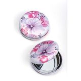 Mukko Home Çiçek Desenli Lüks Deri Kaplama Cep Aynası Çift Taraflı, Büyüteçli & Normal Ayna 7X7 Cm,Çok Renkli,8 X 7