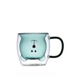 Mukko Home Çift Cidarlı Ayı Desenli Kulplu Borosilikat Cam Bardak – 250 Ml, Isıya Dayanıklı,Mavi