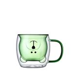 Mukko Home Çift Cidarlı Ayı Desenli Kulplu Borosilikat Cam Bardak – 250 Ml, Isıya Dayanıklı,Yeşil