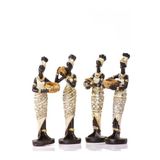 Mukko Home Dantel Dekorlu Afrikalı Kadın Biblo Seti - 4'Lü Dekoratif Figür Biblo,Krem Gold Siyah,15 X 15