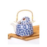 MUKKO HOME Hasır Saplı Porselen Demlik Çiçek Desenli, 900ml Çay , Kahve , Bitki çayı Sunum FAN17