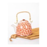 MUKKO HOME Hasır Saplı Porselen Demlik Çiçek Desenli, 900ml Çay , Kahve , Bitki çayı Sunum FAN18