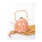 MUKKO HOME Hasır Saplı Porselen Demlik Çiçek Desenli, 900ml Çay , Kahve , Bitki çayı Sunum