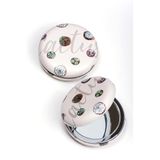 Mukko Home Kaktüs Desenli Lüks Deri Kaplama Cep Aynası Çift Taraflı, Büyüteçli & Normal Ayna 7X7 Cm,Ekru E,8 X 7