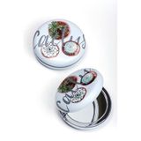 Mukko Home Kaktüs Desenli Lüks Deri Kaplama Cep Aynası Çift Taraflı, Büyüteçli & Normal Ayna 7X7 Cm,Mavi C,8 X 7