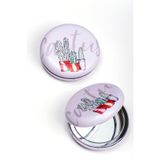Mukko Home Kaktüs Desenli Lüks Deri Kaplama Cep Aynası Çift Taraflı, Büyüteçli & Normal Ayna 7X7 Cm,Mor A,8 X 7