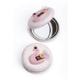Mukko Home Kuğu Detaylı Kumaş Kaplama Lüks Cep Aynası Çift Taraflı Büyüteçli & Normal Ayna 7X7 Cm,Bej,8 X 7