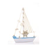 Mukko Home Marin Tekne Deniz Kabuklarıyla Süslenmiş Ahşap Yelkenli Biblo Ofis Dekorasyon Tekne 22,5Cm X 15Cm,Mavi Dümen,22 X 15