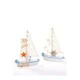 Mukko Home Marin Tekne Deniz Kabuklarıyla Süslenmiş Ahşap Yelkenli Biblo Ofis Dekorasyon Tekne 22,5Cm X 15Cm,Mavi Ikili Set,22 X 15