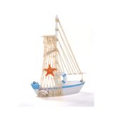 Mukko Home Marin Tekne Deniz Kabuklarıyla Süslenmiş Ahşap Yelkenli Biblo Ofis Dekorasyon Tekne 22,5Cm X 15Cm,Mavi Yildiz,22 X 15