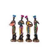 Mukko Home Mumluklu 4'Lü Afrikalı Kadın Biblo Seti - Dekoratif Polyester Figürler (15X4 Cm),Çok Renkli,15 X 15
