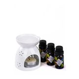 MUKKO HOME Porselen Buhurdanlık & 3lü FRENCH QUARTER parfüm kokulu Essansiyel aroma terapi Uçucu Yağ set