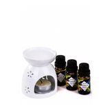 MUKKO HOME Porselen Buhurdanlık & 3lü gardenia parfüm kokulu Essansiyel aroma terapi Uçucu Yağ set