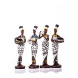 Mukko Home Siyah Beyaz Küp Taşıyan 4'Lü Afrikalı Kadın Biblo Seti - Polyester Dekoratif Figür (15X4 Cm),Beyaz & Siyah,15 X 15