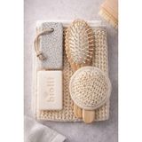 Mulberry Banyo Seti Lif Kese Masaj Fırçası Ponza Taşı Sabun Doğal Kişisel Bakım Seti 5'li - Krem
