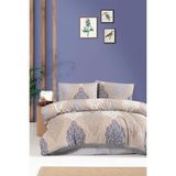 Mulberry Battal Boy Nevresim Takımı Bej Renk Geometrik Desenli 200 x 220 cm Çift Taraflı