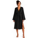 Mulberry Bohemia Müslin Kimono Bornoz – Püskül Detaylı Yırtmaçlı Spa & Plaj Kimonosu - L - XL - Siyah