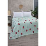 Mulberry Çilek Desenli Tek Kişilik Pike Yatak Örtüsü %100 Pamuk 170 x 230 4 Mevsim Kullanım - Yeşil
