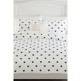 Mulberry Heart Tek Kişilik Çarşafı Lastikli Kalpli Nevresim Takımı - 160 x 200 cm - Siyah