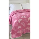 Mulberry Kelebek Desen 4 Katlı Müslin Pike Yatak Örtüsü Battal Boy 240x260 cm Pembe%100 Pamuk