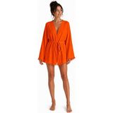 Mulberry Layra Kadın Ekru Müslin Kimono Bornoz – Kuşaklı, Püskül Detaylı, Oversize Rahat Kesim Plaj & Ev Giyim - L - XL - Turuncu