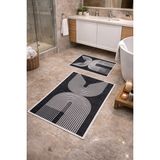 Mulberry Modern Çizgili Çerçeve Banyo Paspası Kaydırmaz Tabanlı Yumuşak 2’li Set - Gri