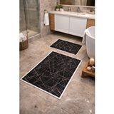 Mulberry Modern Çizgili Çerçeve Banyo Paspası Kaydırmaz Tabanlı Yumuşak 2’li Set Siyah