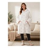 Mulberry Oversize Giyilebilir Battaniye Wellsoft Kapüşonlu Kalp Nakışlı