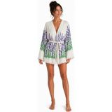 Mulberry Sedna Kadın Ekru Müslin Kimono Bornoz – Kuşaklı, Püskül Detaylı, Oversize Rahat Kesim Plaj & Ev Giyim - Lavanta - 2XL