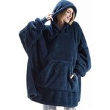 Mulberry Wellsoft Kapşonlu Giyilebilir Tv Battaniyesi Unisex Over Size - Lacivert - 90 x 100 cm