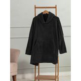 Mulberry Wellsoft Kapşonlu Giyilebilir Tv Battaniyesi unisex Over size - Siyah