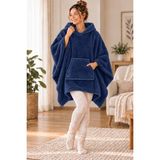 Mulberry Wellsoft Panço Kapüşonlu Giyilebilir Battaniye Oversize Sıcak Tutan Yumuşak Tv Battaniyesi - Lacivert - 85 x 135 cm