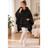 Mulberry Wellsoft Panço Kapüşonlu Giyilebilir Battaniye Oversize Sıcak Tutan Yumuşak Tv Battaniyesi - Siyah - 85 x 135 cm