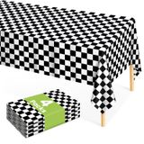 Mulbozy 4 Adet Siyah Beyaz Damalı Masa Örtüsü, 137 x 250 cm Siyah Damalı Bayrak Masa Örtüsü, Piknik, Kamyon, Yarış Arabası Doğum Günü Partisi Malzemeleri için Tek Kullanımlık Plastik Pötikareli Masa Örtüsü