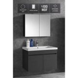 Multi Series 55 cm Antrasit Gri Mat Mdf Banyo Dolabı Takımı - Aynalı Seramik Lavabolu Banyo Dolap Seti