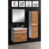 Multi Series 55+35 cm Beyaz Kasa Atlantik Çam Asma Banyo Dolabı Takımı - Seramik Lavabolu Aynalı Banyo Dolap Seti