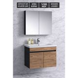 Multi Series 65 cm Antrasit Gri Mat Atlantik Çam Asma Banyo Dolabı Takımı - Seramik Lavabolu Aynalı Banyo Dolabı