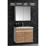 Multi Series 65 cm Beyaz Atlantik Çam MDF Asma Banyo Dolabı Takımı - Seramik Lavabolu Aynalı Banyo Dolabı