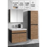 Multi Series 65+35 cm Antrasit Gri Mat Atlantik Çam Asma Banyo Dolabı Takımı - Seramik Lavabolu Aynalı Dolap Seti