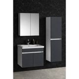 Multi Series 65+35 cm Beyaz Kasa Antrasit Gri Mat Asma Banyo Dolabı Takımı - Seramik Lavabolu Aynalı Banyo Dolabı