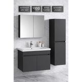 Multi Series 80 cm + 35 cm Mat Antrasit Gri Banyo Dolabı Takımı - Aynalı Seramik Lavabolu Banyo Dolap Seti